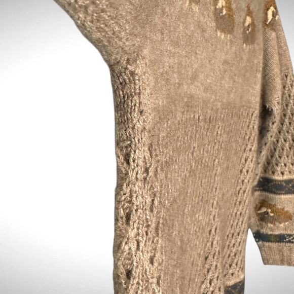 Qiviuk Nando Hand Knit Musk Ox Cardigan Sweater‎ Sz Large Brown Wool Grandpacore - Picture 12 of 13